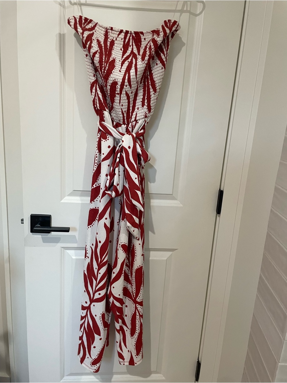 Red and White Floral Smocked Jumpsuit - Unbranded